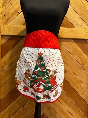 Vintage Christmas Tree Apron with Red Quilted Waistband